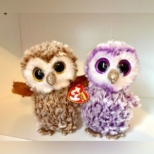 TY BEANIE BOOS lot of 2 owls TYSILK Percy & Moonlight collectible plushy EUC